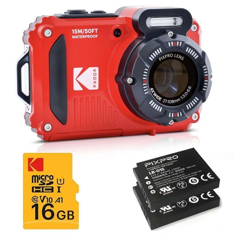 Câmera compacta Kodak PIXPRO WPZ2 à prova dágua (VERMELHO) - kit